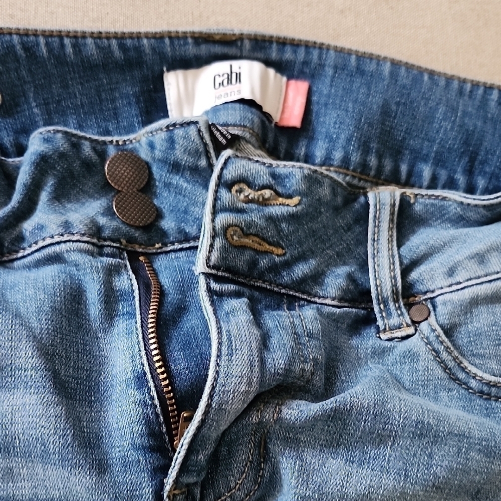 CAbi Classic Blue Denim Jeans with Button Accents